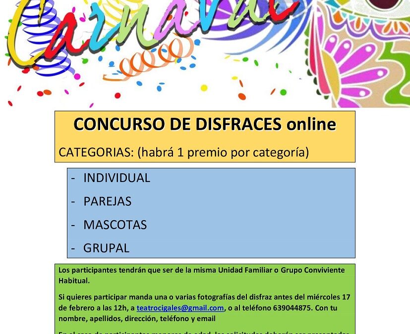 Concurso de disfraces Online de Carnaval en Cigales